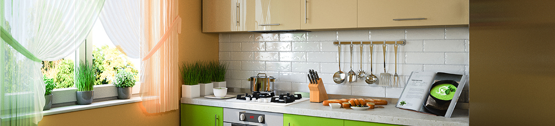 Play with different colours to maximise your kitchen space.